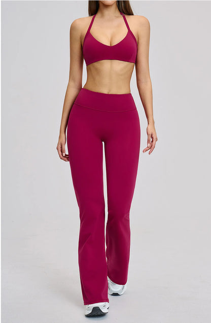 Women’s Flare Leggings Set with Hollow Back Sports Bra | Gym & Yoga