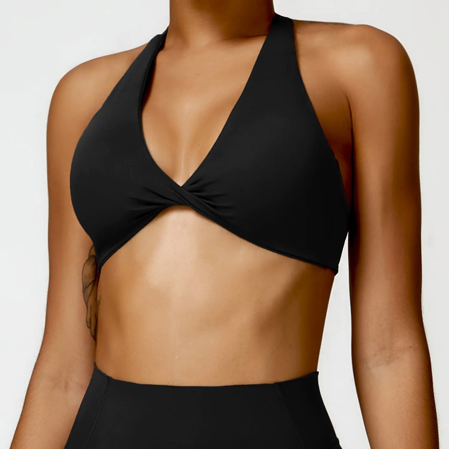 SculptFit Halter Sports Bra – Open Back Push-Up Gym Top