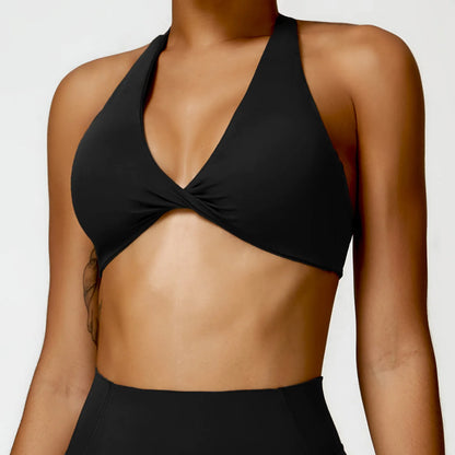 SculptFit Halter Sports Bra – Open Back Push-Up Gym Top