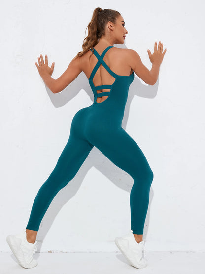 Women’s Backless Bodycon Jumpsuit – Sleeveless Hollow Out Active Romper