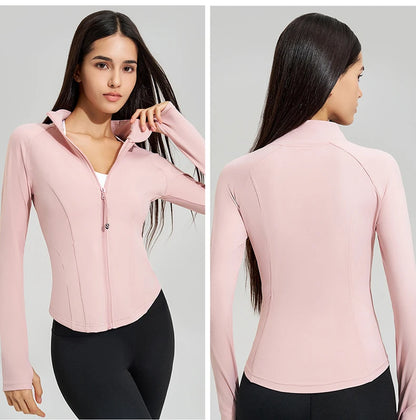 Women’s Slim Fit Running Jacket – Breathable Long Sleeve Gym & Workout Top