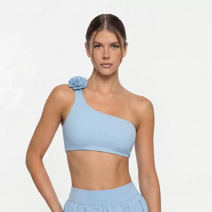 SculptFit One-Shoulder Sports Bra with 3D Floral Detail