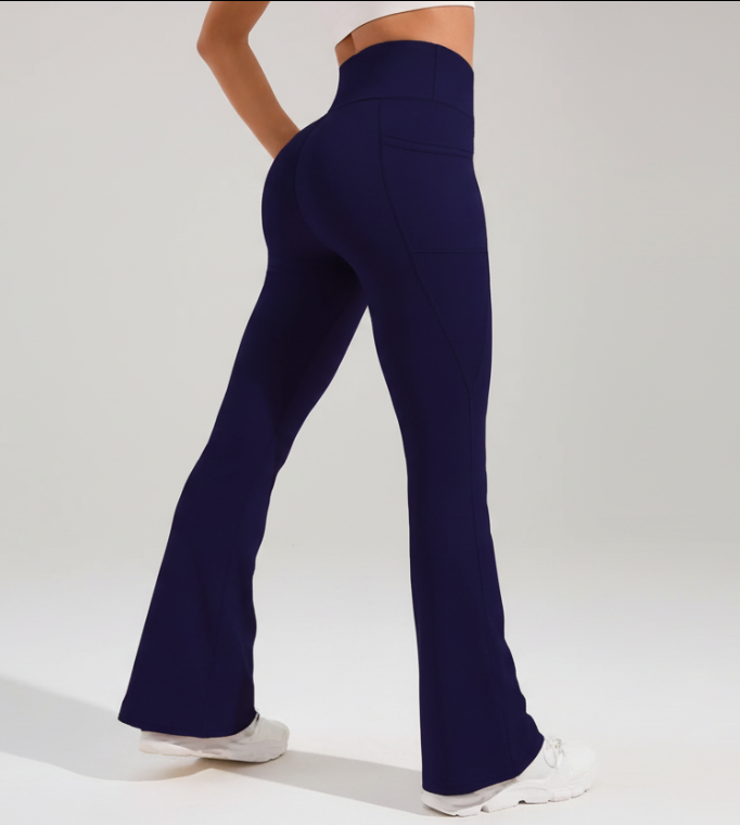 High Waist Flare Leg Yoga Pants Women with Pocket Push Up Butt  Running Tights Wide Leg Pants Gym Outdoor Cycling Leggings