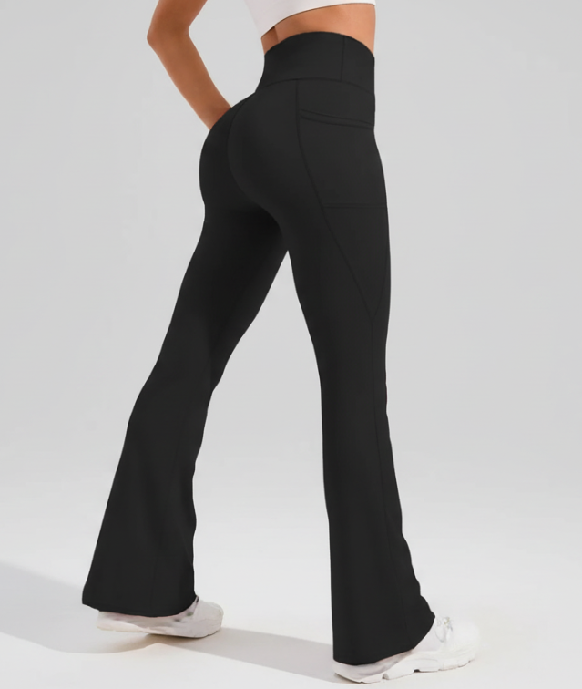 High Waist Flare Leg Yoga Pants Women with Pocket Push Up Butt  Running Tights Wide Leg Pants Gym Outdoor Cycling Leggings
