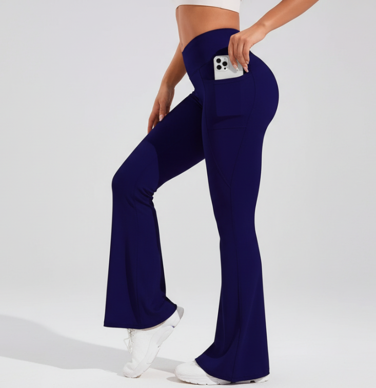High Waist Flare Leg Yoga Pants Women with Pocket Push Up Butt  Running Tights Wide Leg Pants Gym Outdoor Cycling Leggings