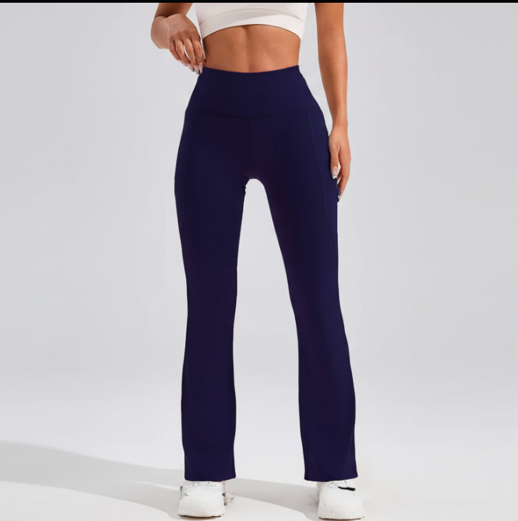 High Waist Flare Leg Yoga Pants Women with Pocket Push Up Butt  Running Tights Wide Leg Pants Gym Outdoor Cycling Leggings