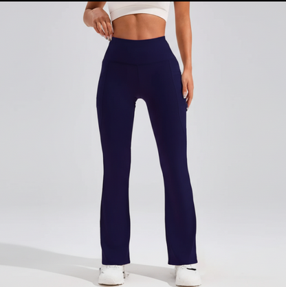 High Waist Flare Leg Yoga Pants Women with Pocket Push Up Butt  Running Tights Wide Leg Pants Gym Outdoor Cycling Leggings