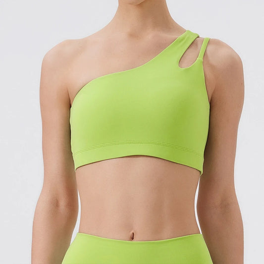 Women One Shoulder Sports Bra – Push Up Shockproof Yoga & Gym Workout Bra