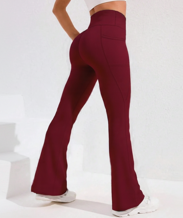 High Waist Flare Leg Yoga Pants Women with Pocket Push Up Butt  Running Tights Wide Leg Pants Gym Outdoor Cycling Leggings