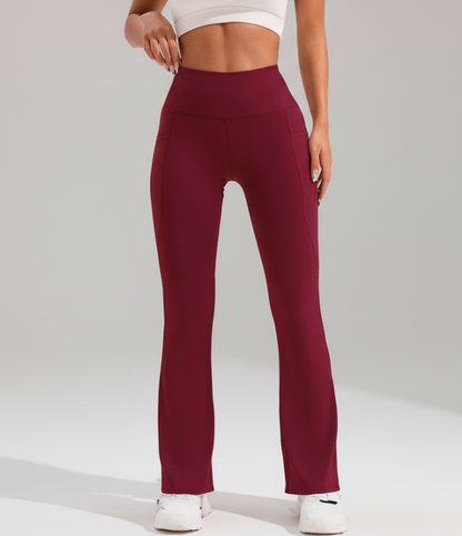 High Waist Flare Leg Yoga Pants Women with Pocket Push Up Butt  Running Tights Wide Leg Pants Gym Outdoor Cycling Leggings