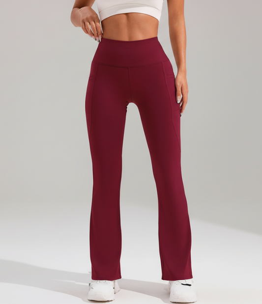 High Waist Flare Leg Yoga Pants Women with Pocket Push Up Butt  Running Tights Wide Leg Pants Gym Outdoor Cycling Leggings