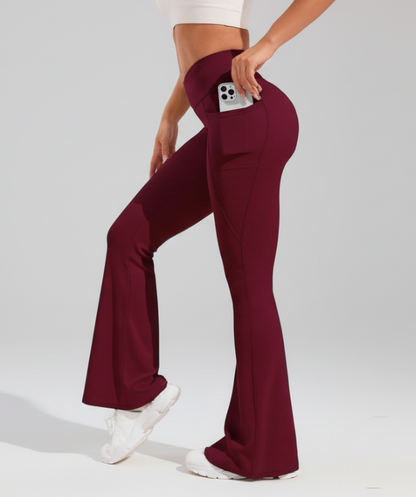 High Waist Flare Leg Yoga Pants Women with Pocket Push Up Butt  Running Tights Wide Leg Pants Gym Outdoor Cycling Leggings